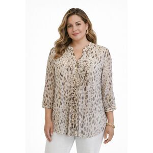 Chico’s Sheer Leopard Print Blouse Lightweight Animal Print Size 2 Large 12